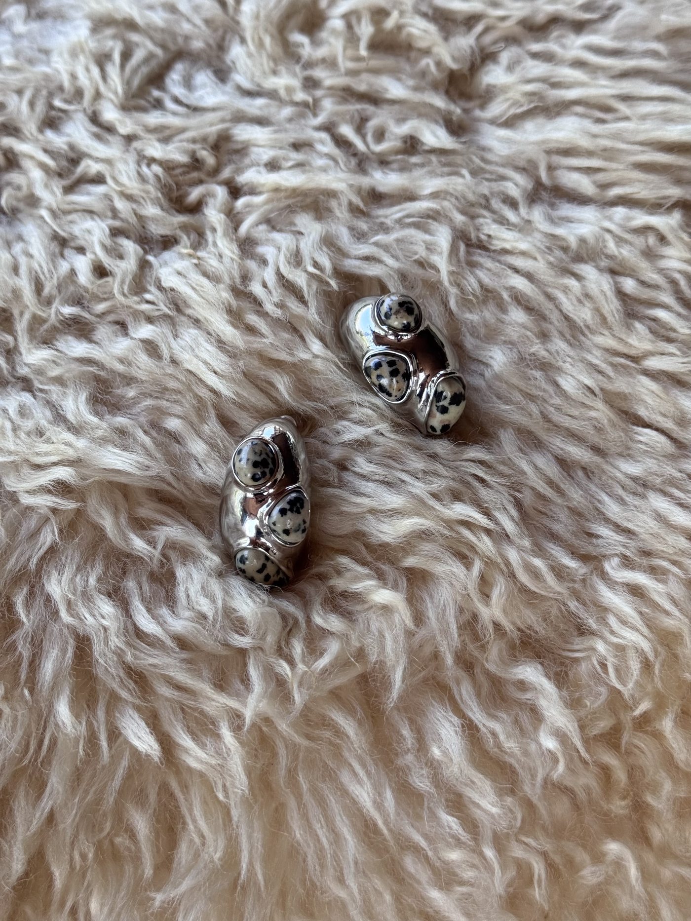 Dalmatian jasper earrings from Brisc Studio at Nahm