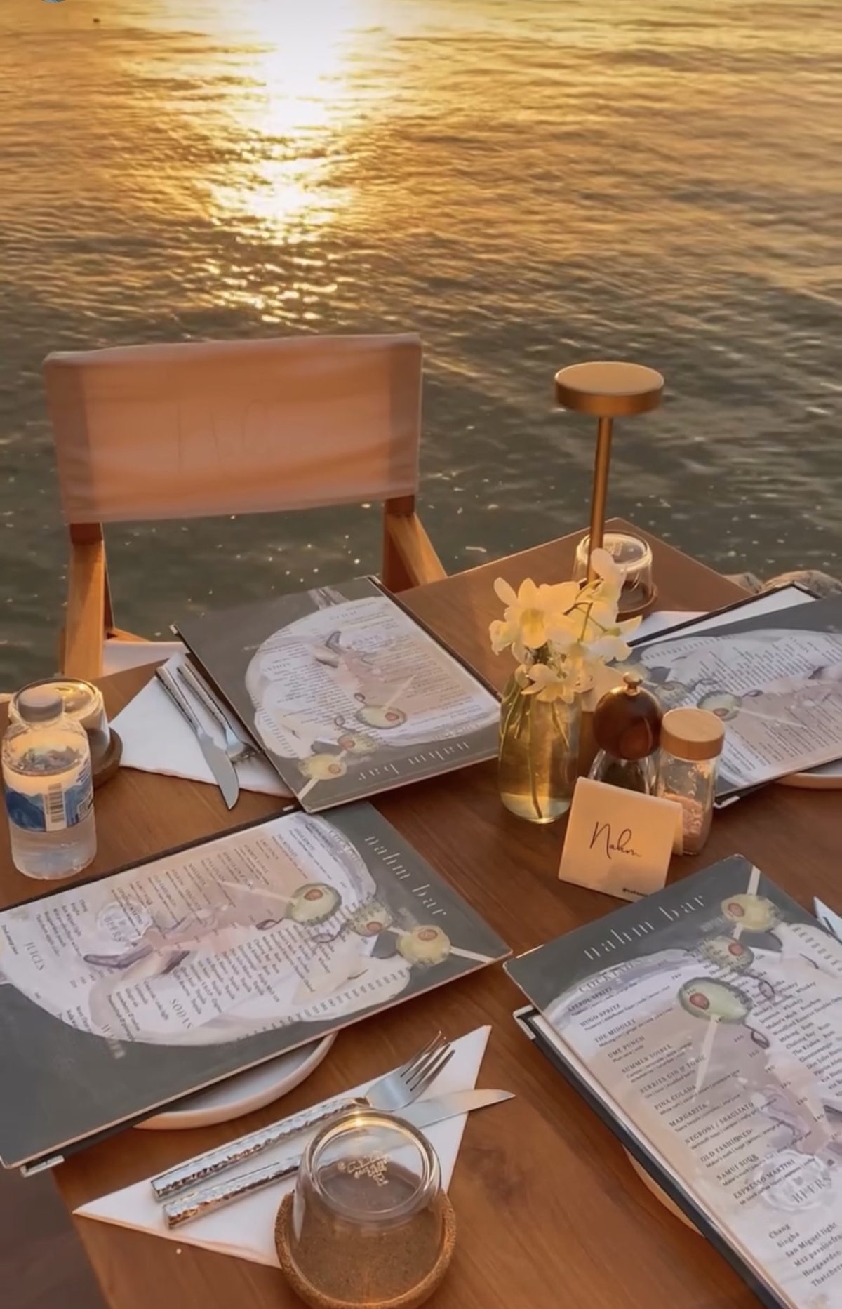 Table set for dinner at Nahm at sunset, Bangrak, Koh Samui